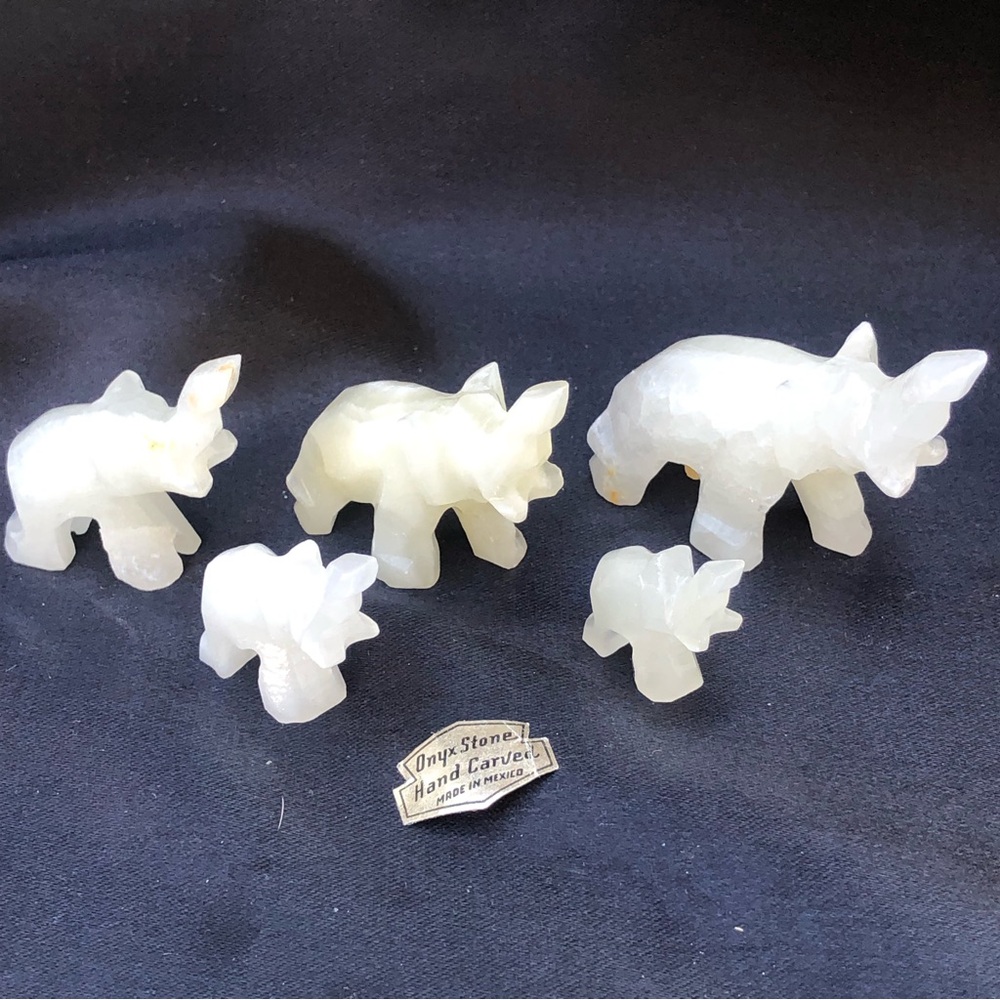 Onyx Stone Hand Carved Elephants Set of 5